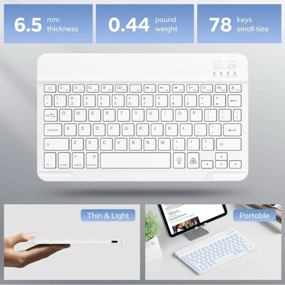 Sleek White Wireless Keyboard for iPadOS & iOS